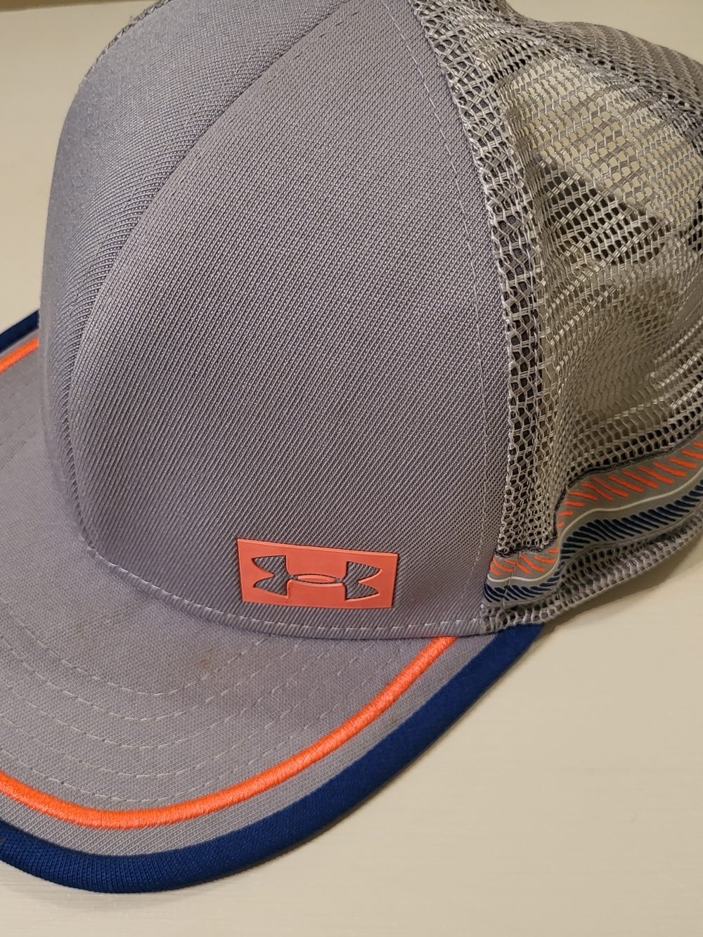 Under Armour Gray & Coral Mesh Trucker Hat